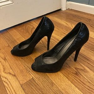 FD4 Black Sequin Peep Toe Pumps